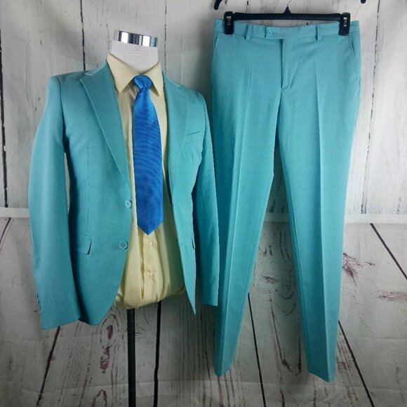 Boohoo Man 36R Polyester Blend Skinny 2 Button Teal 2pc Suit - Picture 1 of 15